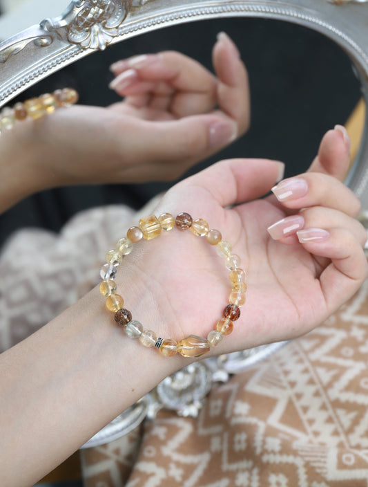 "Quiet Luxury" Crystal Bracelet - Yellow & Black Gold, Titanium, and Copper