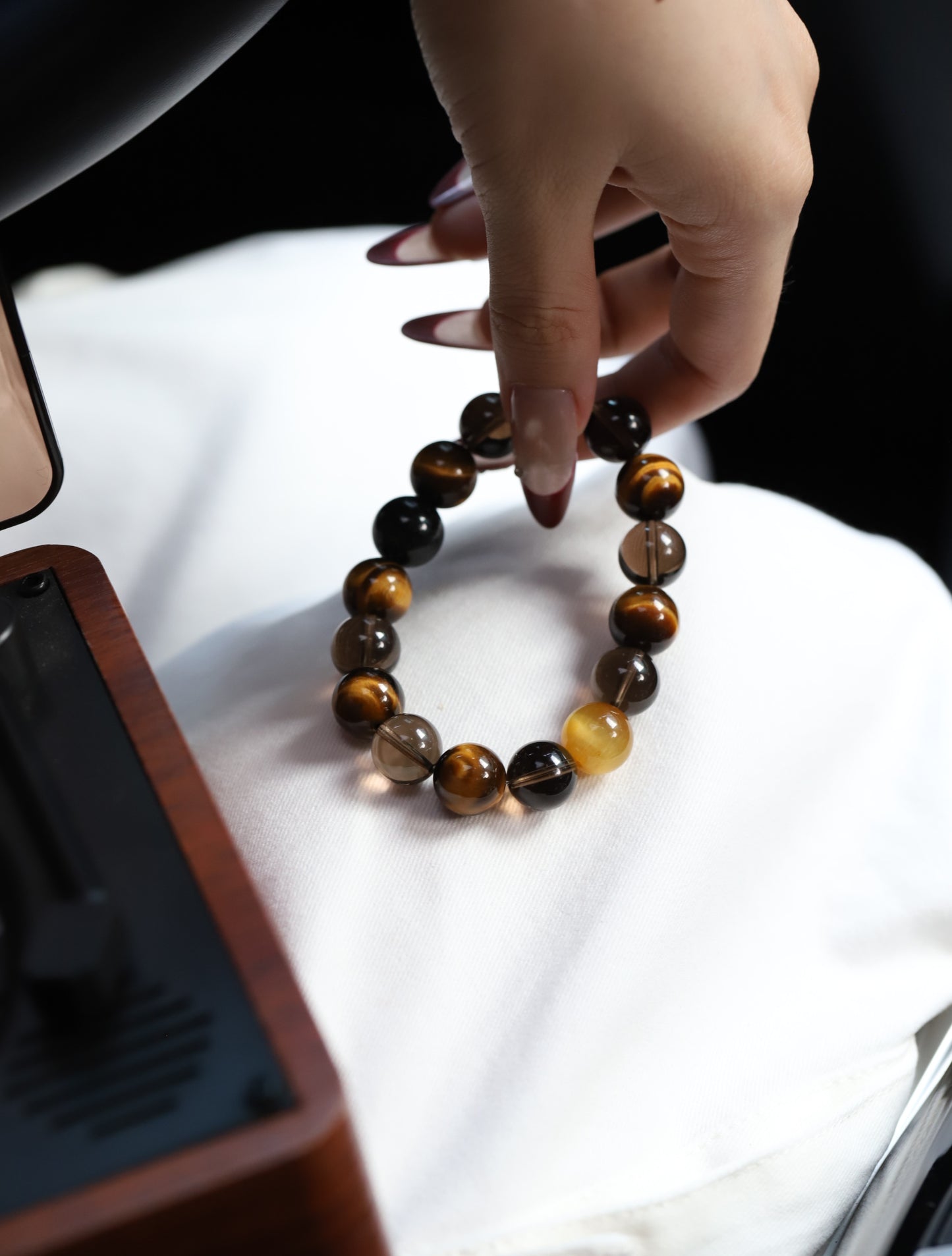 "Prosperity Boost" Bracelet - Tiger's Eye, Tea Crystal & Black Hair Crystal