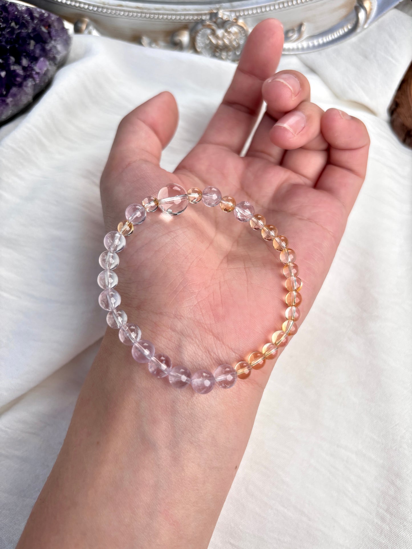 "Fortune & Benefactor" Bracelet - Yellow & Lavender Amethyst Crystal Design