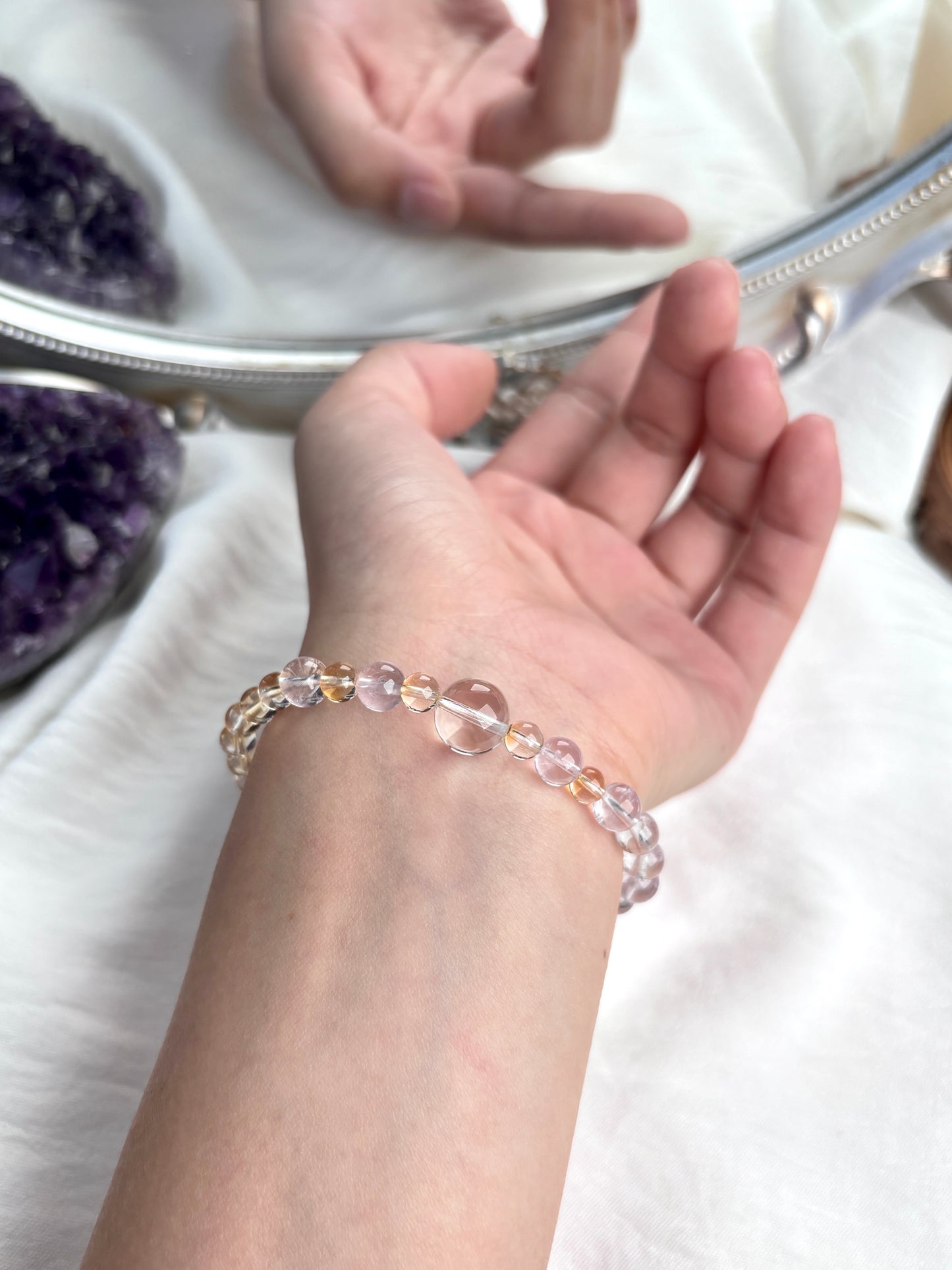 "Fortune & Benefactor" Bracelet - Yellow & Lavender Amethyst Crystal Design