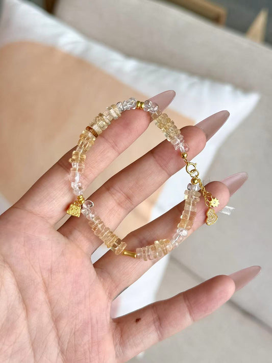 Golden Yellow & White Crystal Bracelet with Gourd Pendant - Wealth & Peace Design