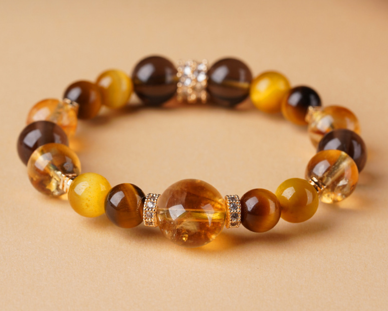 "Golden Prosperity" Tiger's Eye & Tea Crystal Bracelet - Wealth & Fortune Design