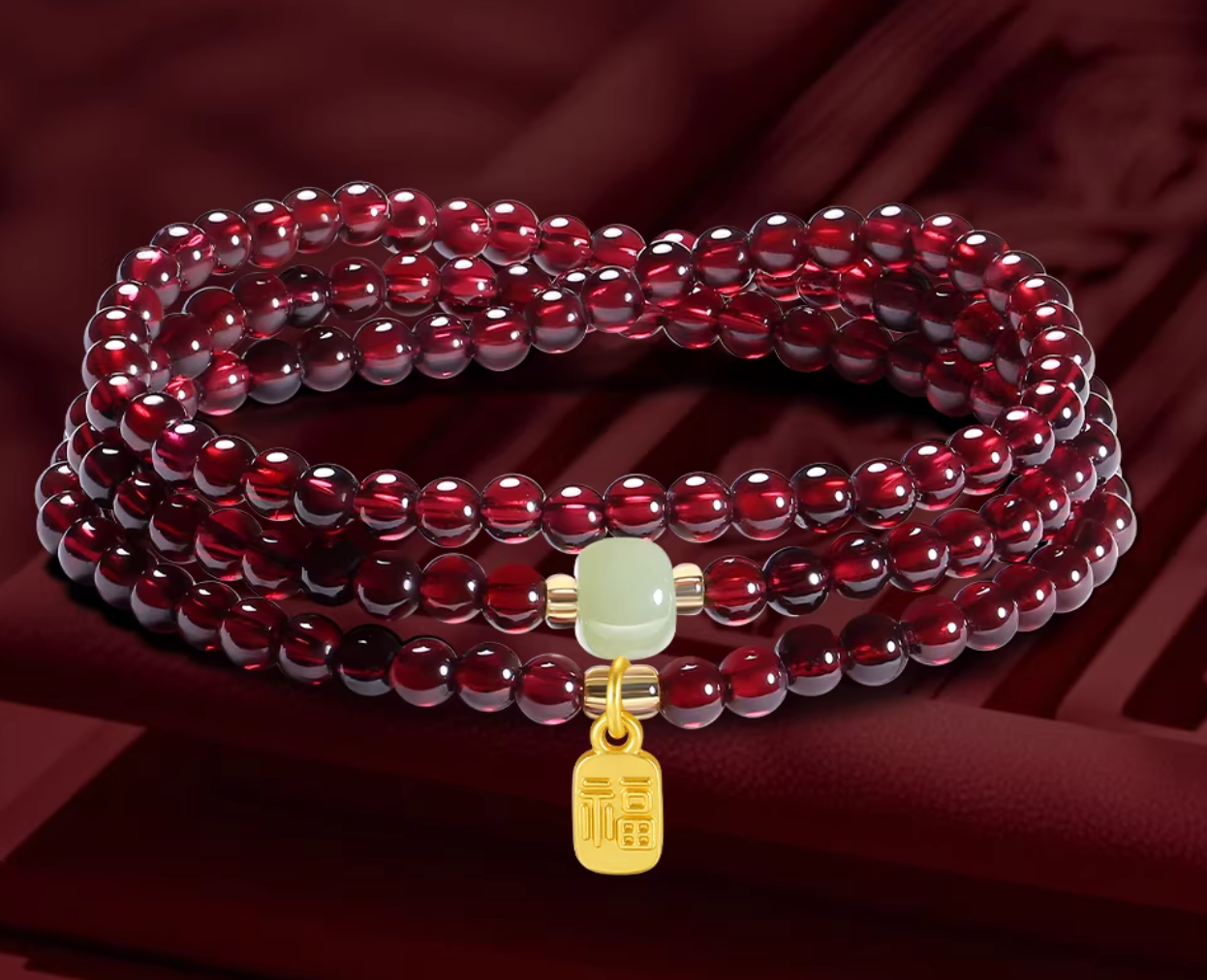 "Garnet Trio" 3-Layer Natural Garnet Bracelet – Symbol of Prosperity and Good Fortune