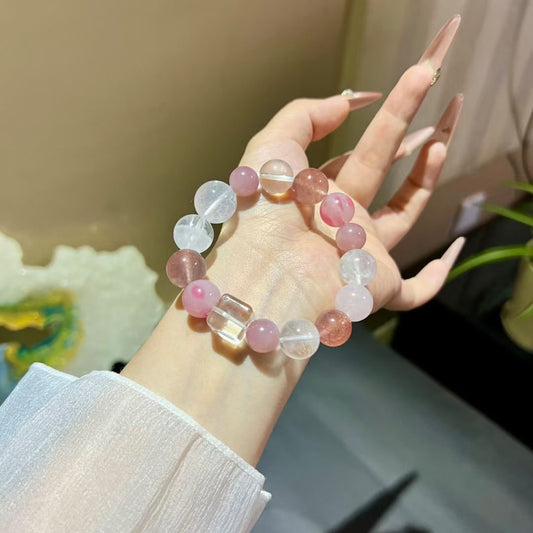 Gentle Aura Crystal Bracelet | Soft Pink & Snow Quartz Energy
