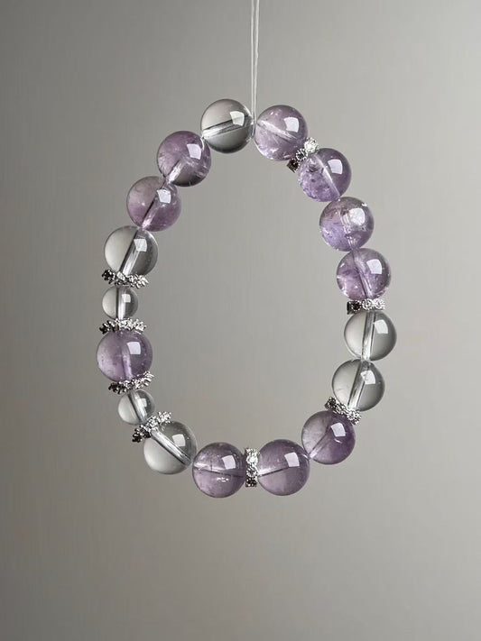High-Vibration Bolivian Amethyst & Clear Quartz Bracelet for Abundance