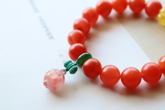 Natural Baoshan Persimmon Red Nanhong Agate Healing Bracelet | Lucky Charm with Jade, Turquoise & Amber