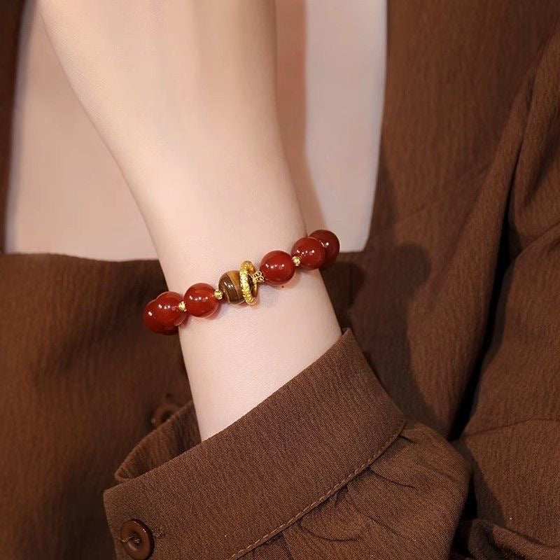 Red Agate & Yellow Tower Crystal Bracelet for Women - "Fortune & Prosperity" Design - 10mm