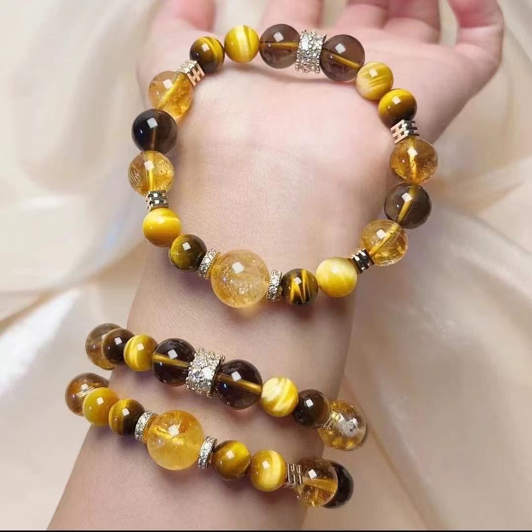 "Golden Prosperity" Tiger's Eye & Tea Crystal Bracelet - Wealth & Fortune Design