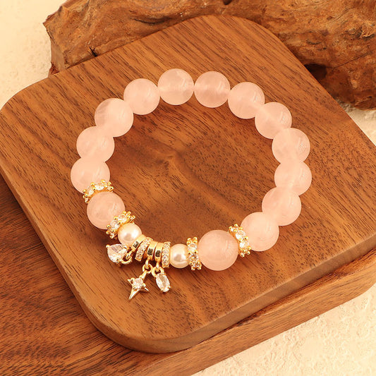 "Golden Pink" Natural Rose Quartz Bracelet - Love & Healing Design