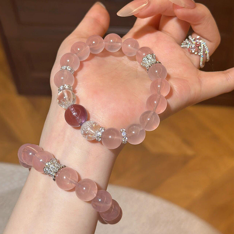 Madagascar Icy Pink Rose Quartz & Amethyst Bracelet - Love & Fortune Design