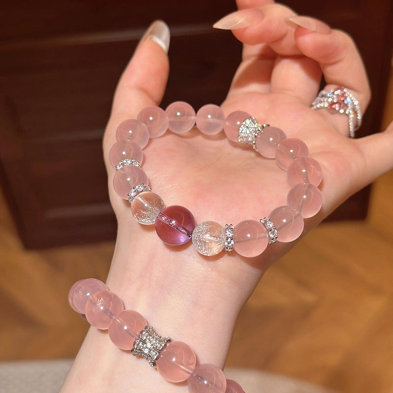Madagascar Icy Pink Rose Quartz & Amethyst Bracelet - Love & Fortune Design
