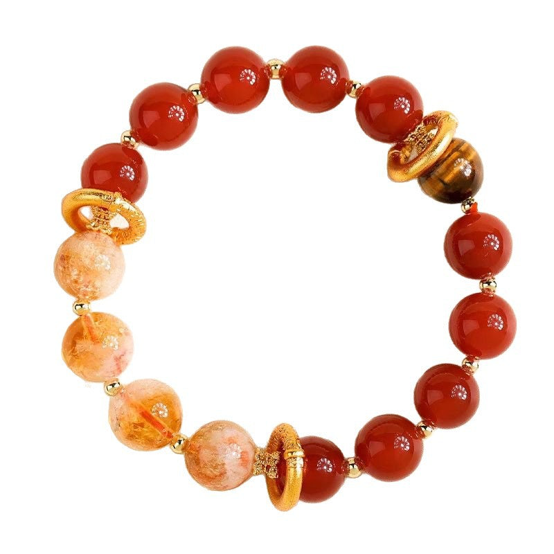 Red Agate & Yellow Tower Crystal Bracelet for Women - "Fortune & Prosperity" Design - 10mm