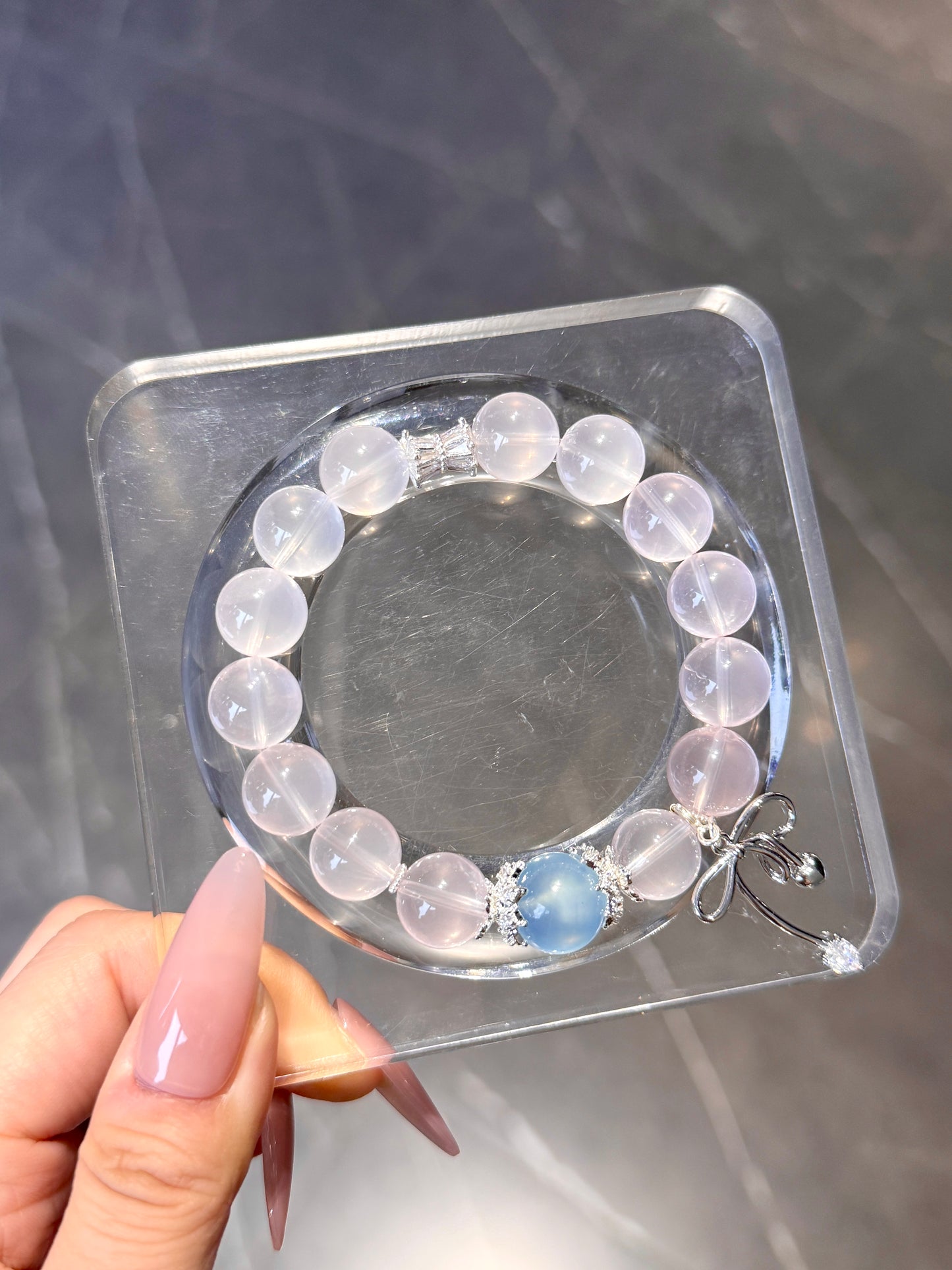 "Ocean & Sky" Crystal Bracelet - Rose Quartz & Aquamarine Design