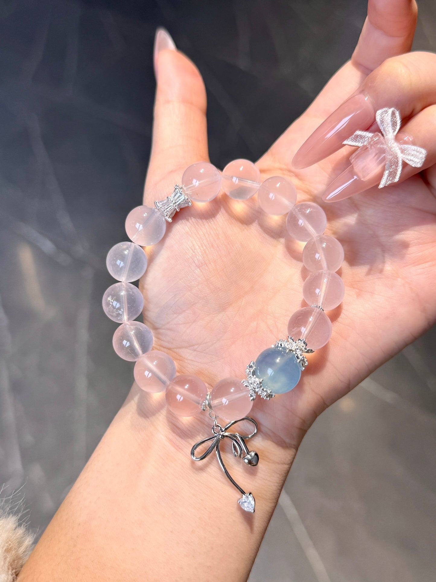 "Ocean Meets Sky" Crystal Bracelet - Mozambique Rose Quartz & Aquamarine